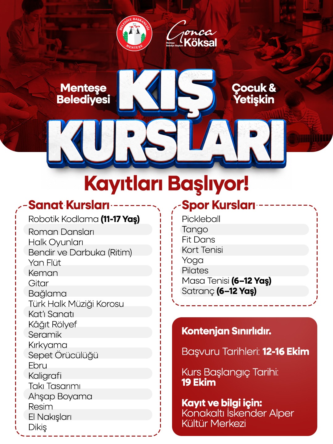 Menteşe Belediyesi Kış Kurslarına Kayıtlar Başladı